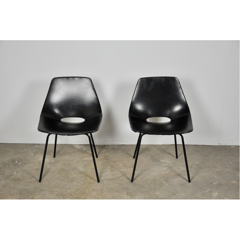 Pair of vintage chairs Tonneau by Pierre Guariche for Steiner, 1950s