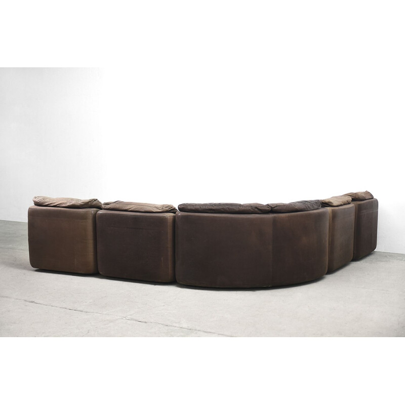 Canapé modulaire courbé vintage en cuir brun par Friedrich Hill pour Walter Knoll, 1970