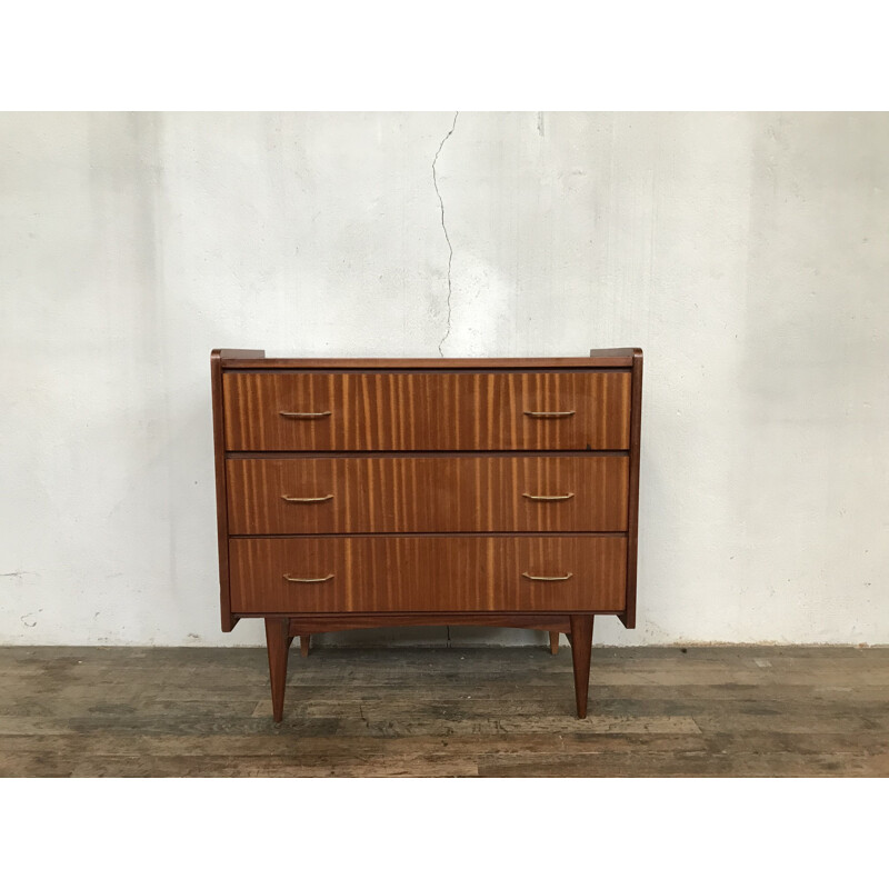 Teak and gilded brass chest of drawers, 1950