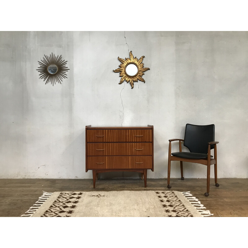 Teak and gilded brass chest of drawers, 1950