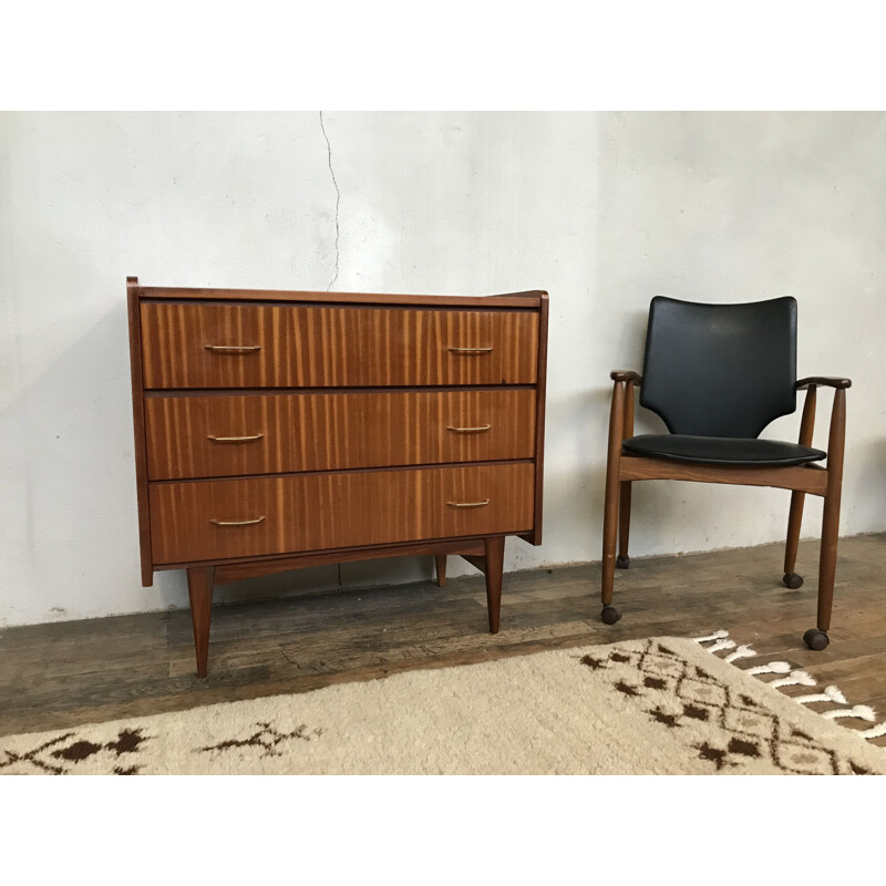 Teak and gilded brass chest of drawers, 1950