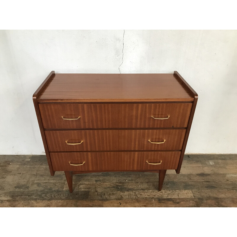 Teak and gilded brass chest of drawers, 1950