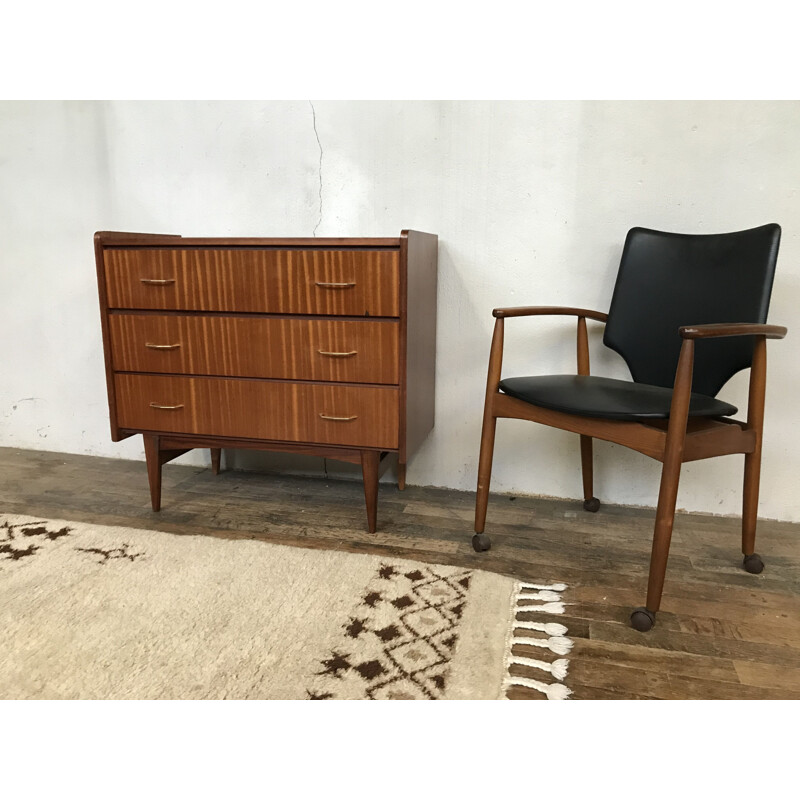 Teak and gilded brass chest of drawers, 1950