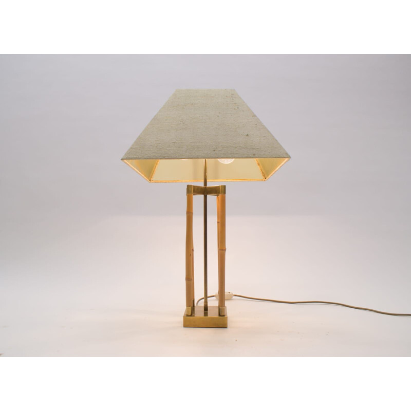 Bamboo & Brass Table Lamp in the style of Gabriella Crespi, Italy 1960s