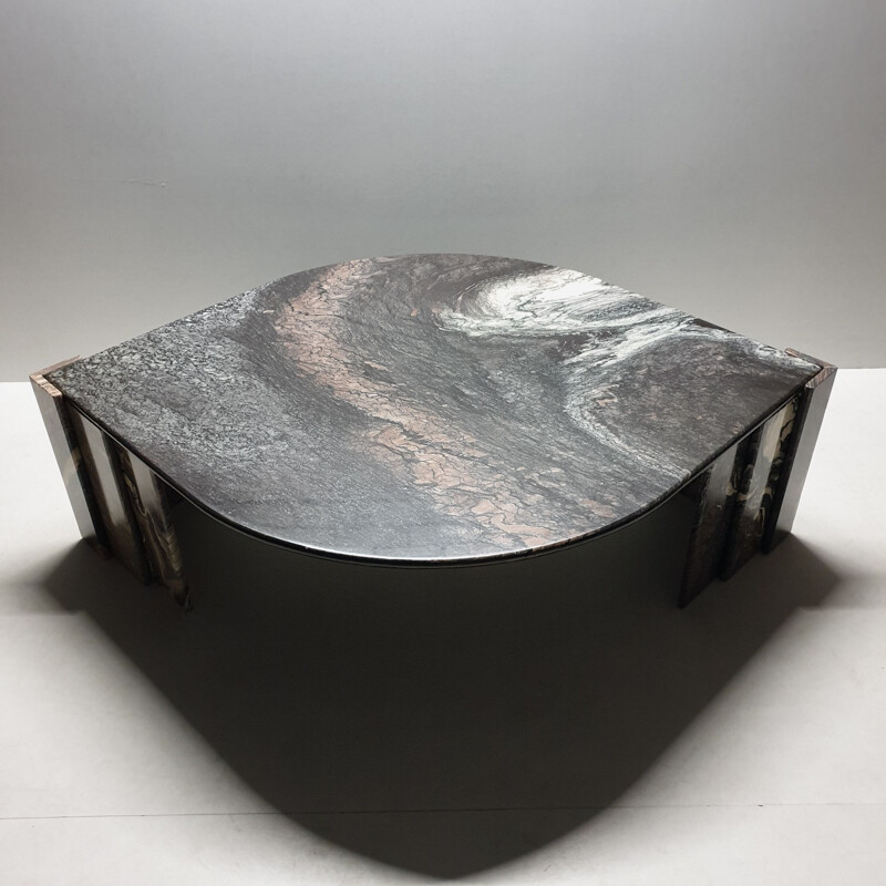 Italian marble eye shaped vintage coffee table, 1970s