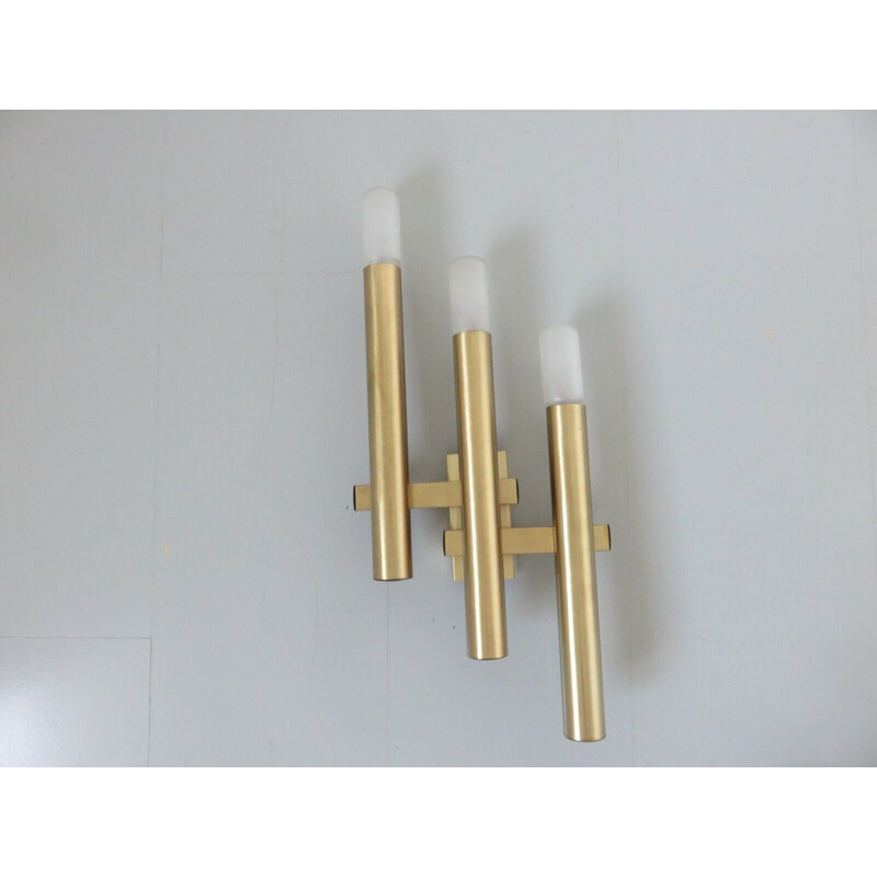 Pair of vintage wall lamps by Gaetano Sciolari in gilded brass, 1970s