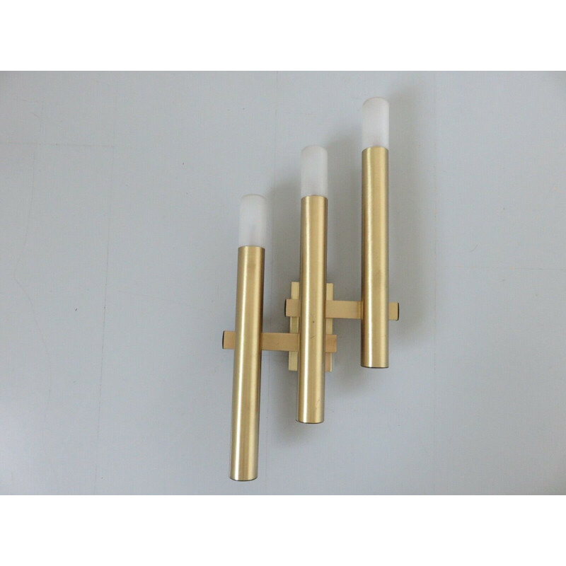 Pair of vintage wall lamps by Gaetano Sciolari in gilded brass, 1970s