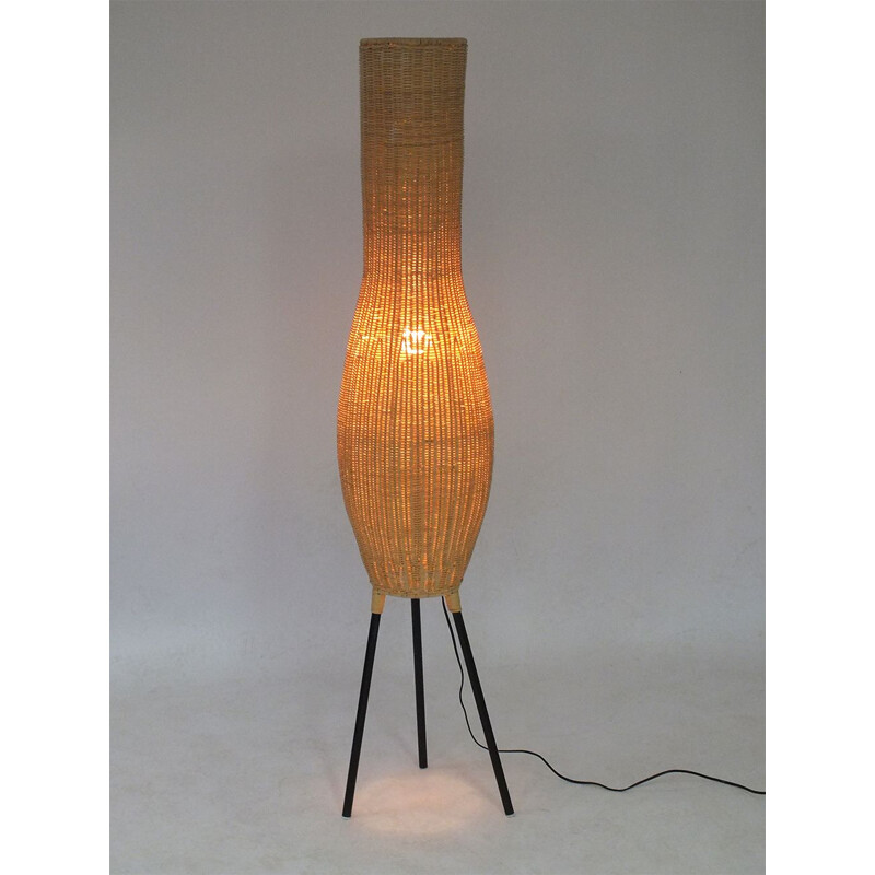 Vintage floor lamp wicker 1950