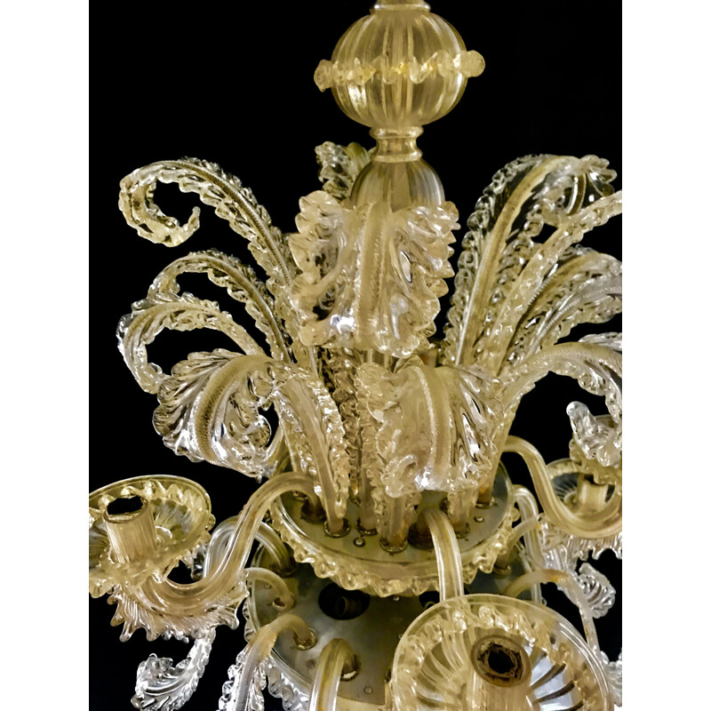Barovier vintage chandelier in gold and old murano glass 