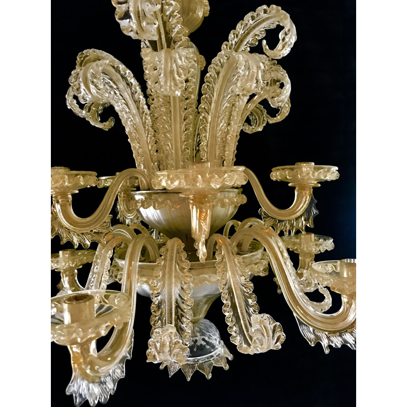 Barovier vintage chandelier in gold and old murano glass 