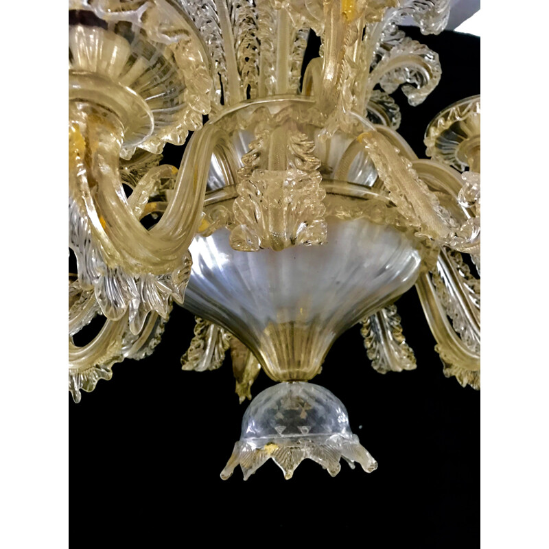 Barovier vintage chandelier in gold and old murano glass 