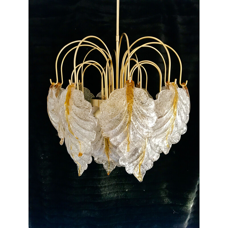 Mazzega two-tone amber vintage chandelier 1970