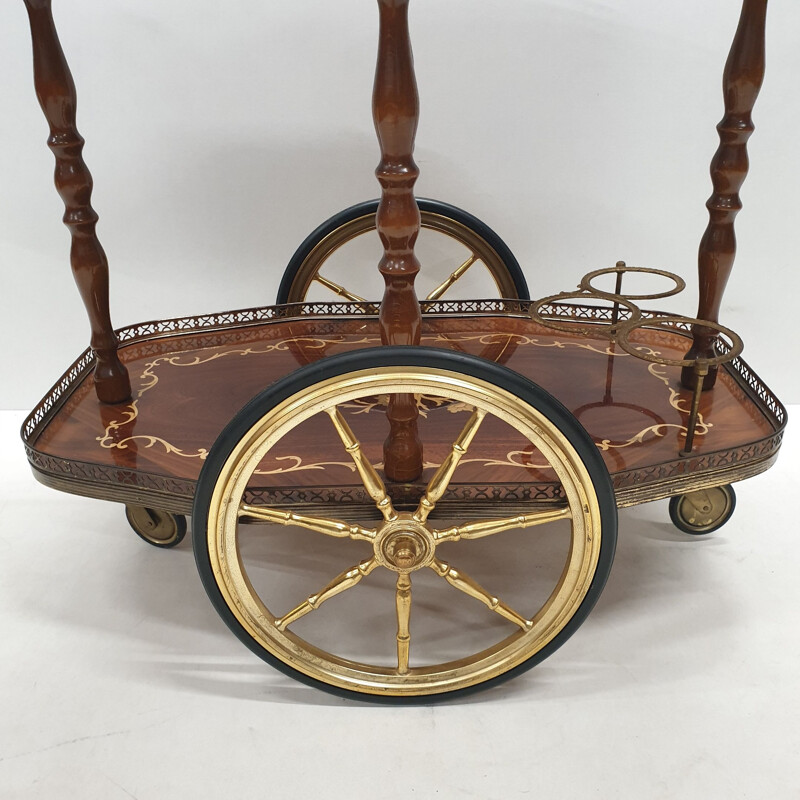 Vintage Italian brass trolley with wooden inlay, 1950