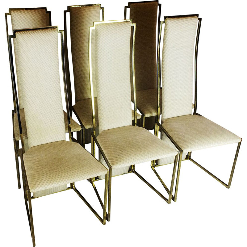 Suite von 6 Vintage-Stühlen aus Messing und Stoff von Maison Jansen, 1970