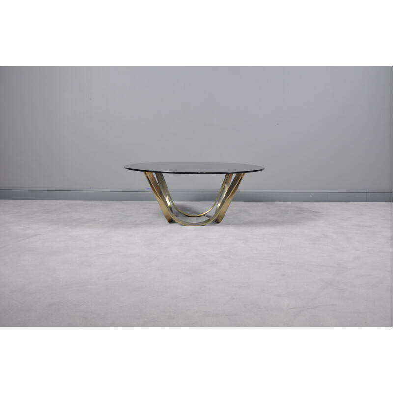 Brass and Smoked Glass Coffee Table by Roger Sprunger for Dunbar, circa, 1971