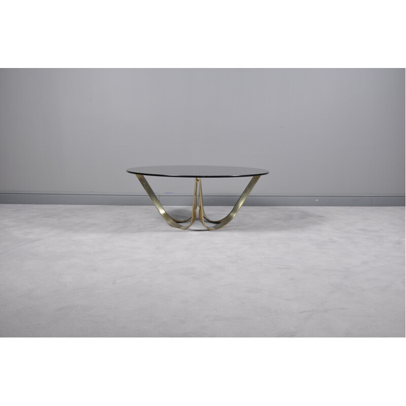 Brass and Smoked Glass Coffee Table by Roger Sprunger for Dunbar, circa, 1971