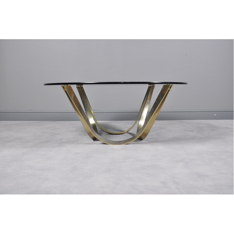 Brass and Smoked Glass Coffee Table by Roger Sprunger for Dunbar, circa, 1971