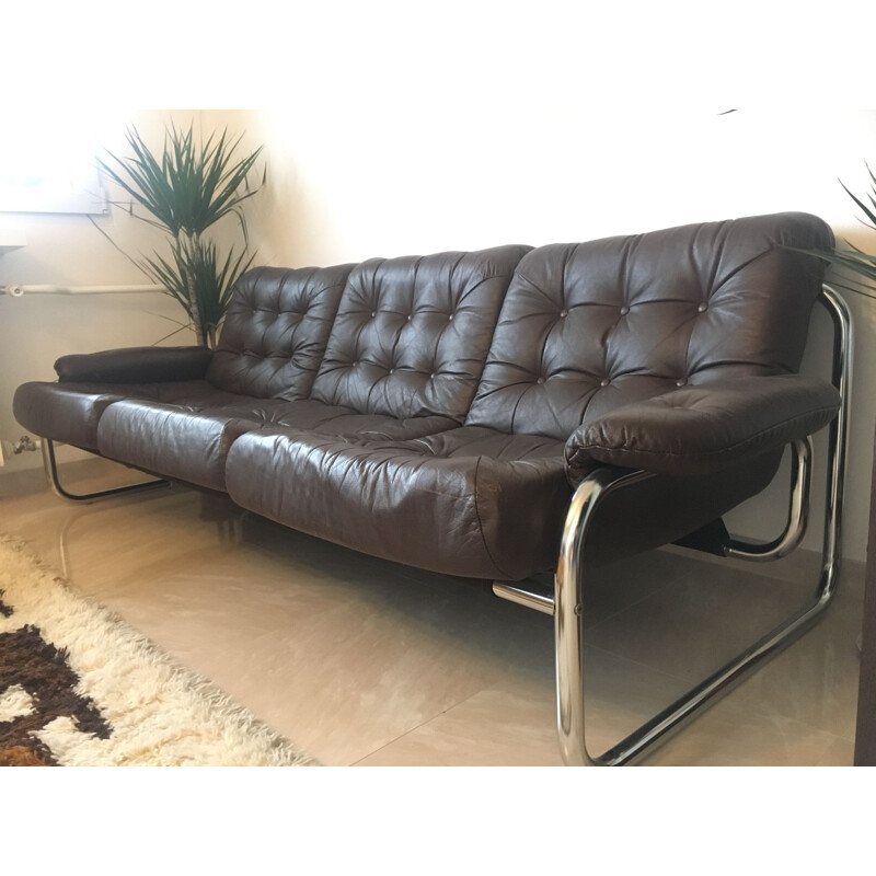 Chrome leather sofa by JOHANN BERTIL HÄGGSTRÖM  Sweden - 1960s