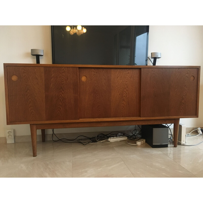 Credenza scandinava in rovere massiccio, Danimarca 1960