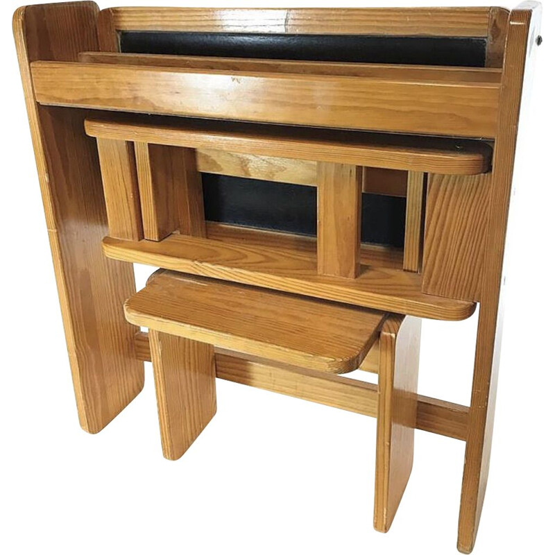 Vintage articulated children's desk with its integrated pine seat 1970