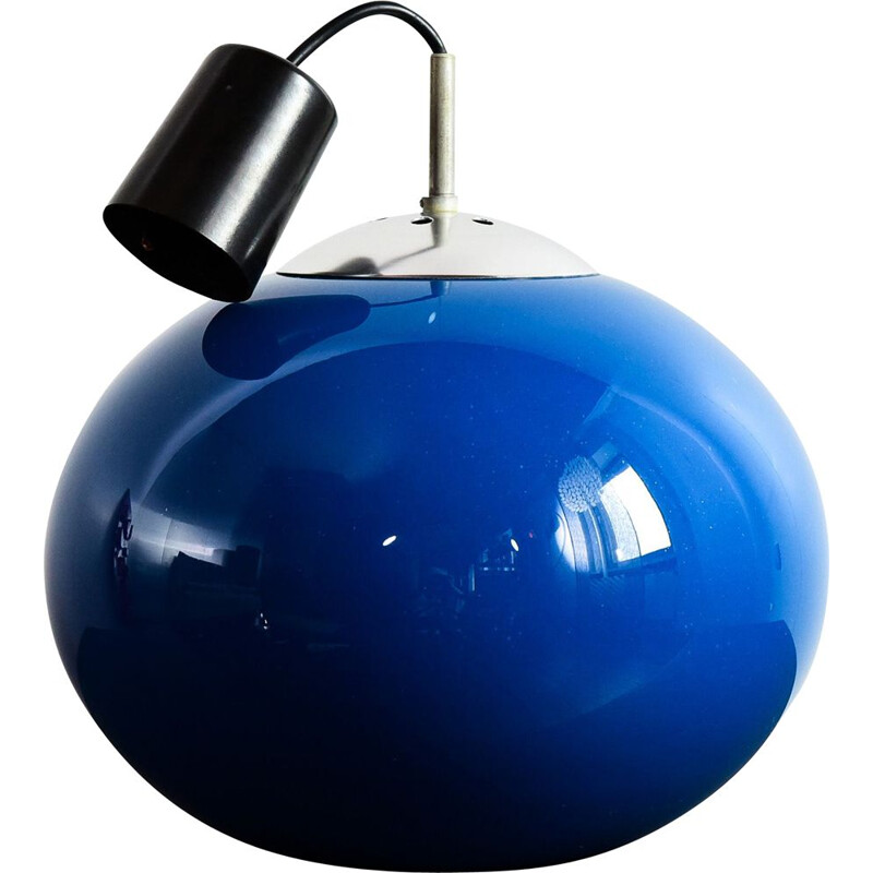 Vintage hanging lamp in blue glass, 1970