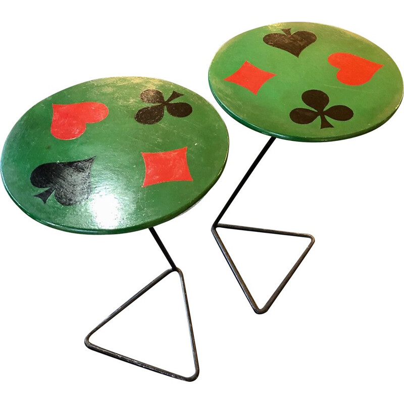 Pair of vintage square ace tables, 1950