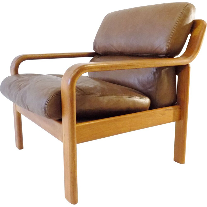 Danish Easy Chair Teak Leatherchair by L. Olsen&Son