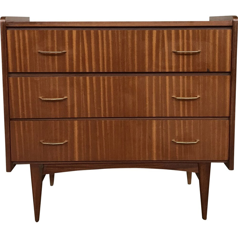 Teak and gilded brass chest of drawers, 1950