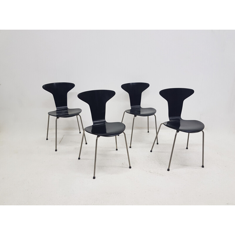 Set of 4 Mosquito chairs in metal and black lacquered wood by Arne JACOBSEN for Fritz Hansen