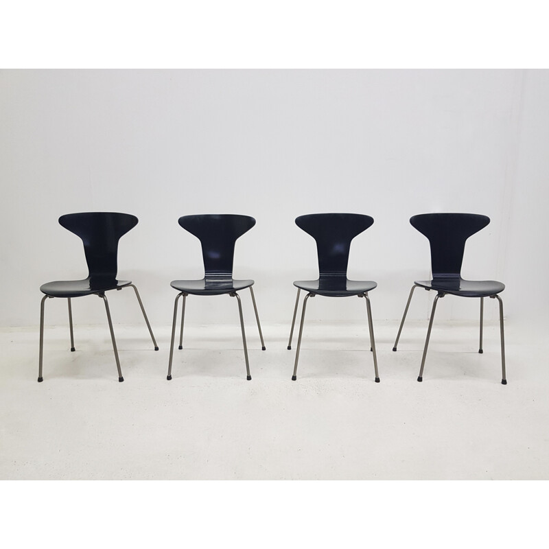 Set of 4 Mosquito chairs in metal and black lacquered wood by Arne JACOBSEN for Fritz Hansen