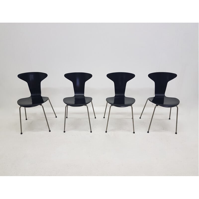 Set of 4 Mosquito chairs in metal and black lacquered wood by Arne JACOBSEN for Fritz Hansen