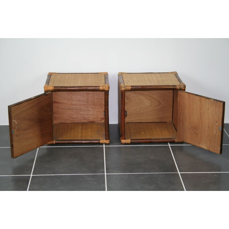 Pair of vintage rattan bedside tables, 1970s