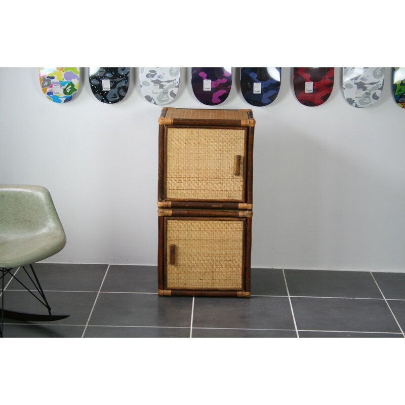 Pair of vintage rattan bedside tables, 1970s