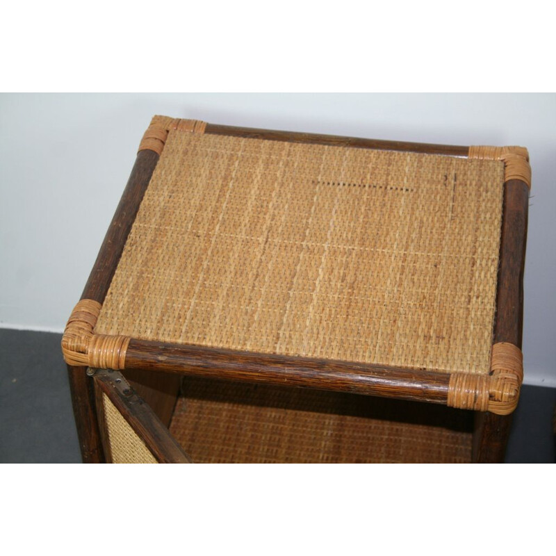 Pair of vintage rattan bedside tables, 1970s