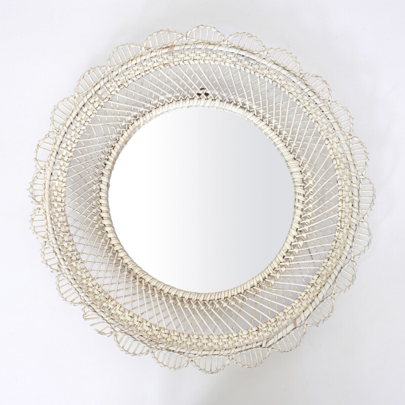 Vintage mirror in white rattan, 1960-70s