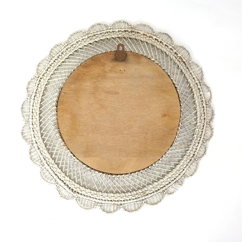 Vintage mirror in white rattan, 1960-70s