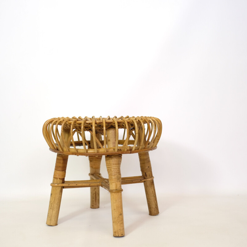 Vintage rattan stool, Italy, 1960-70s