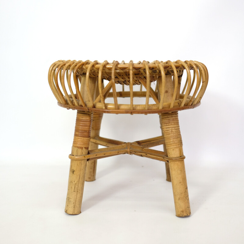 Vintage rattan stool, Italy, 1960-70s