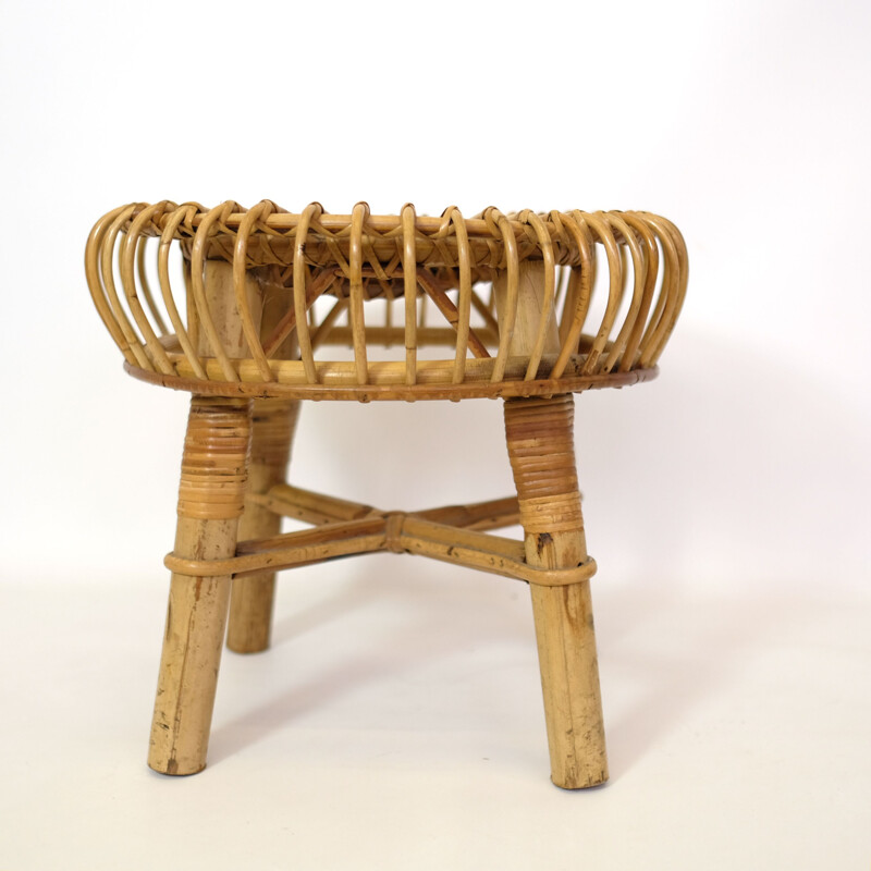 Vintage rattan stool, Italy, 1960-70s