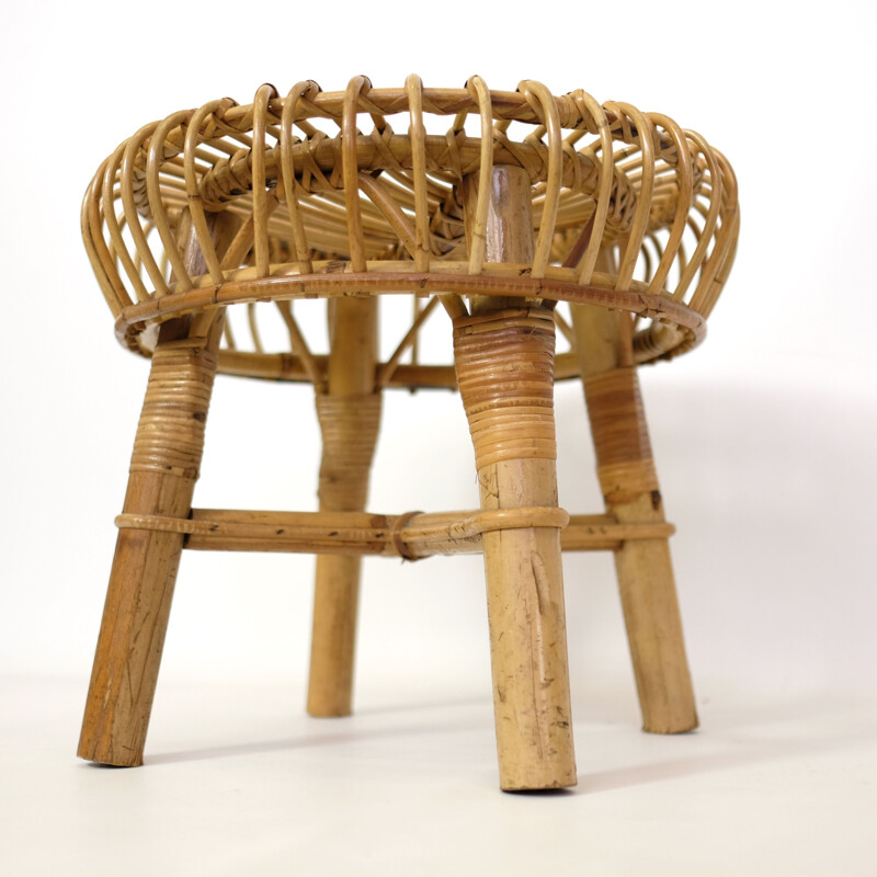 Vintage rattan stool, Italy, 1960-70s