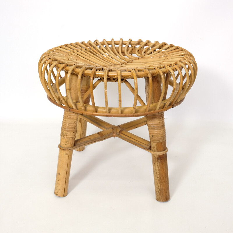 Vintage rattan stool, Italy, 1960-70s