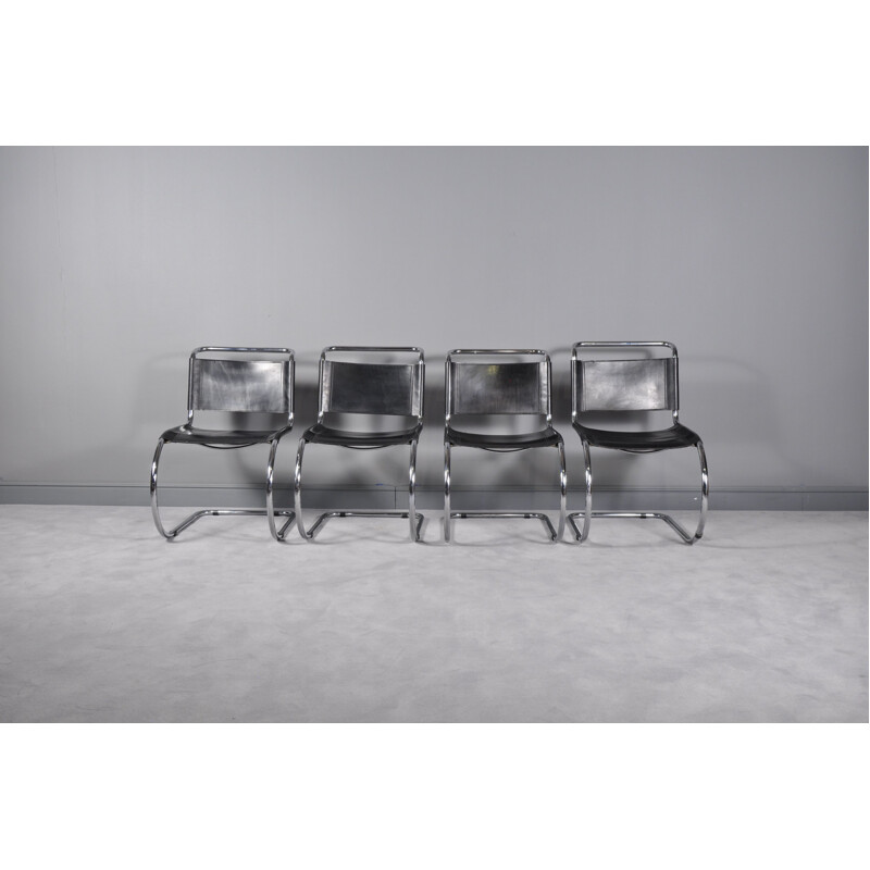 Ensemble de 4 chaises vintage MR10 de Ludwig Mies van der Rohe, 1970