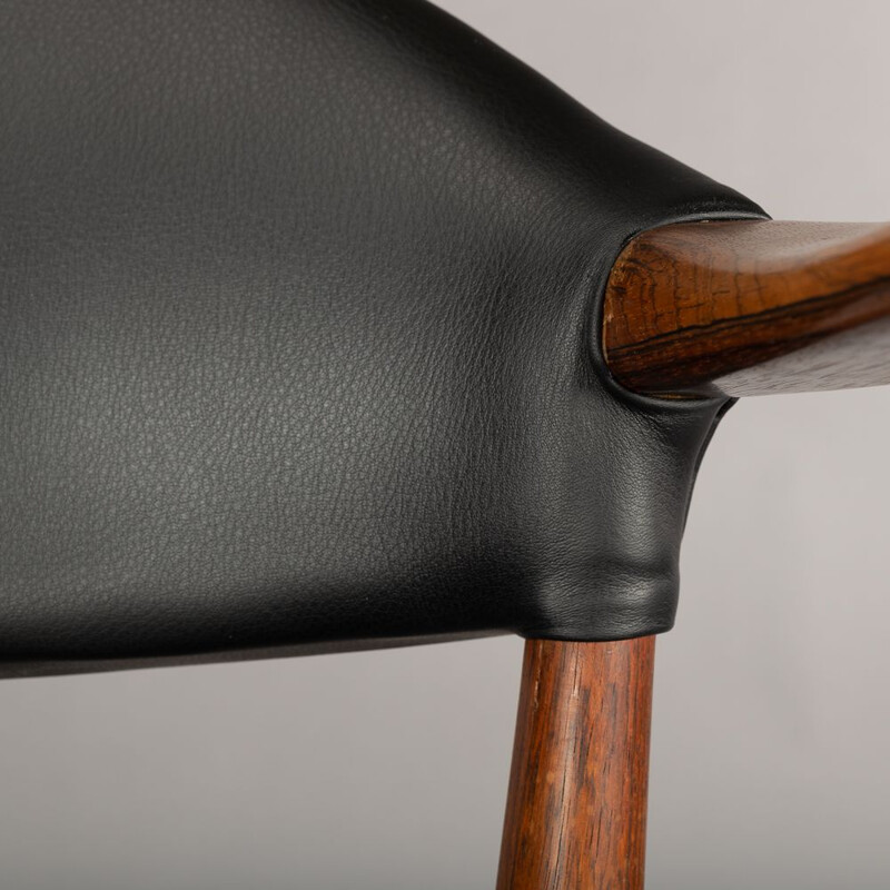 Danish Leather & Rosewood Armchairs by Kurt Olsen for Slagelse Møbelværk, 1958, Set of 2