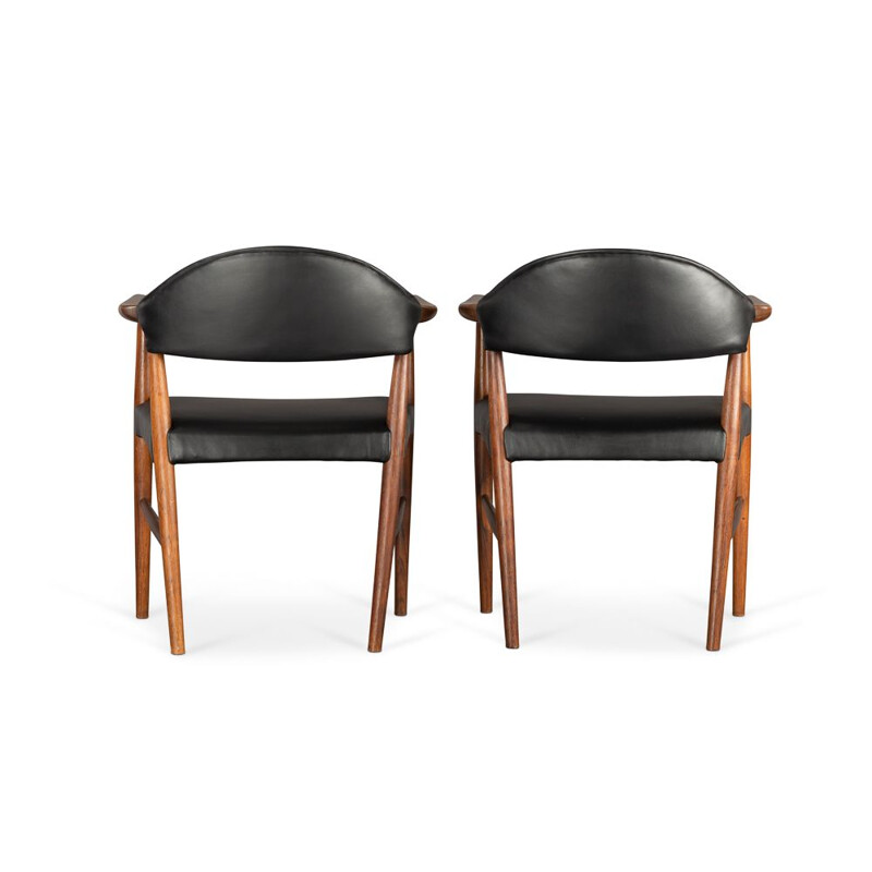 Danish Leather & Rosewood Armchairs by Kurt Olsen for Slagelse Møbelværk, 1958, Set of 2