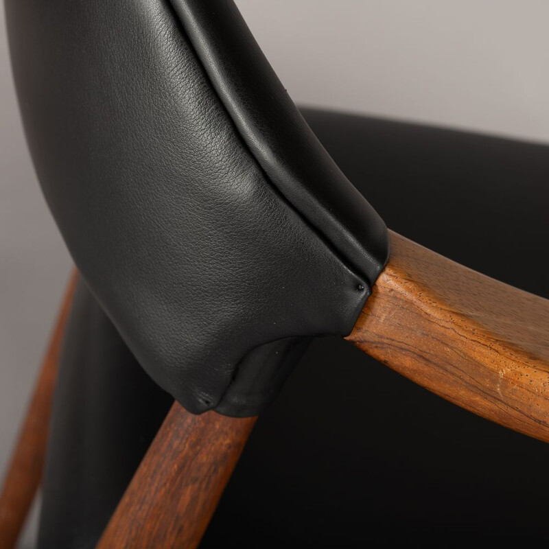 Danish Leather & Rosewood Armchairs by Kurt Olsen for Slagelse Møbelværk, 1958, Set of 2