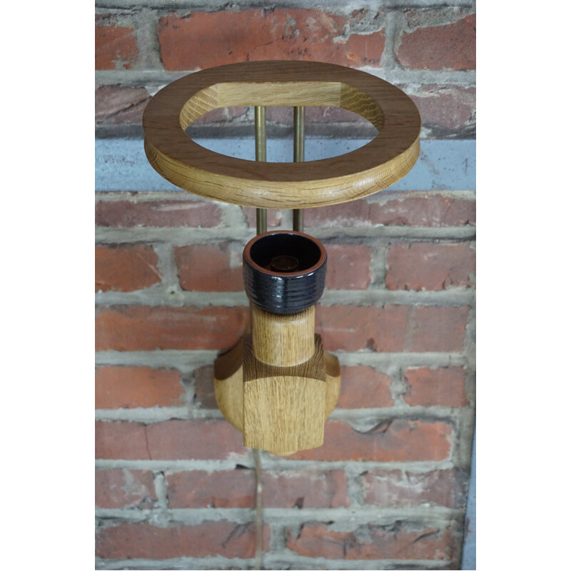 Vintage oak and ceramic wall lamp by Guillerme et Chambron