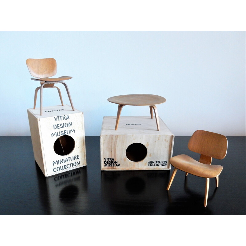 Set of plywood DCW, LCW and CTW miniatures by Charles & Ray Eames for Vitra, Switzerland, 1990s