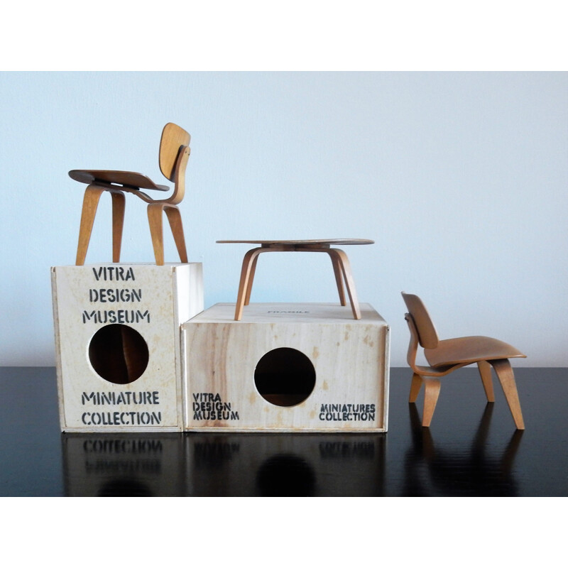 Set of plywood DCW, LCW and CTW miniatures by Charles & Ray Eames for Vitra, Switzerland, 1990s