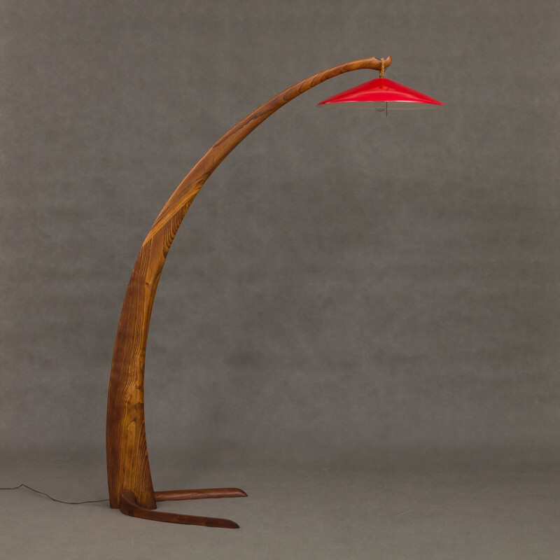 Vintage elm and metal arc floor lamp, 1960s