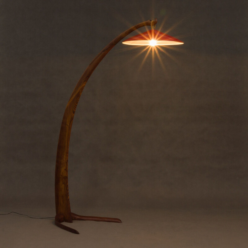 Vintage elm and metal arc floor lamp, 1960s